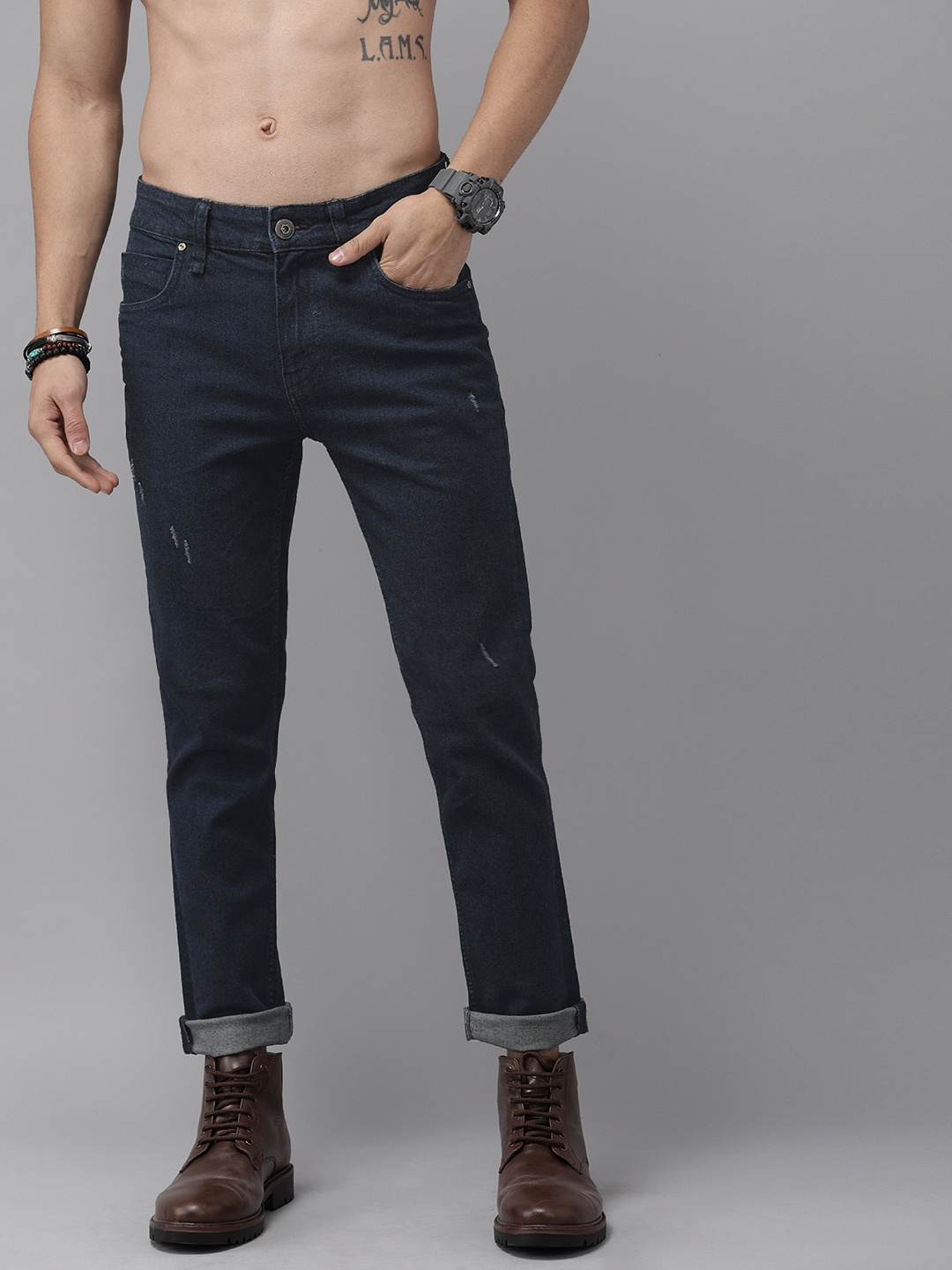 

Roadster Men Blue Slim Fit Mid-Rise Low Distress Stretchable Jeans