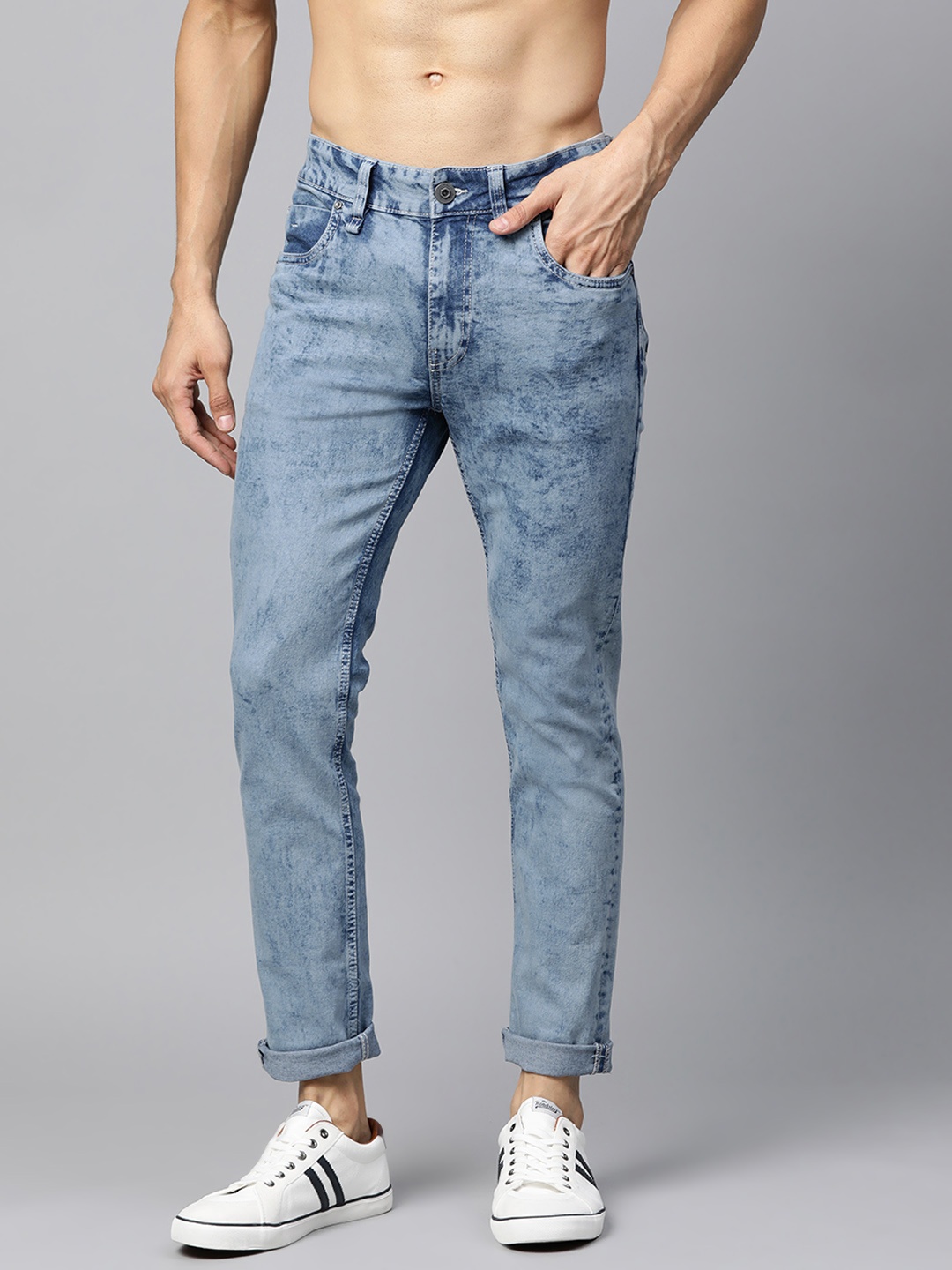 

Roadster Men Blue Skinny Fit Mid-Rise Acid Wash Clean Look Stretchable Jeans