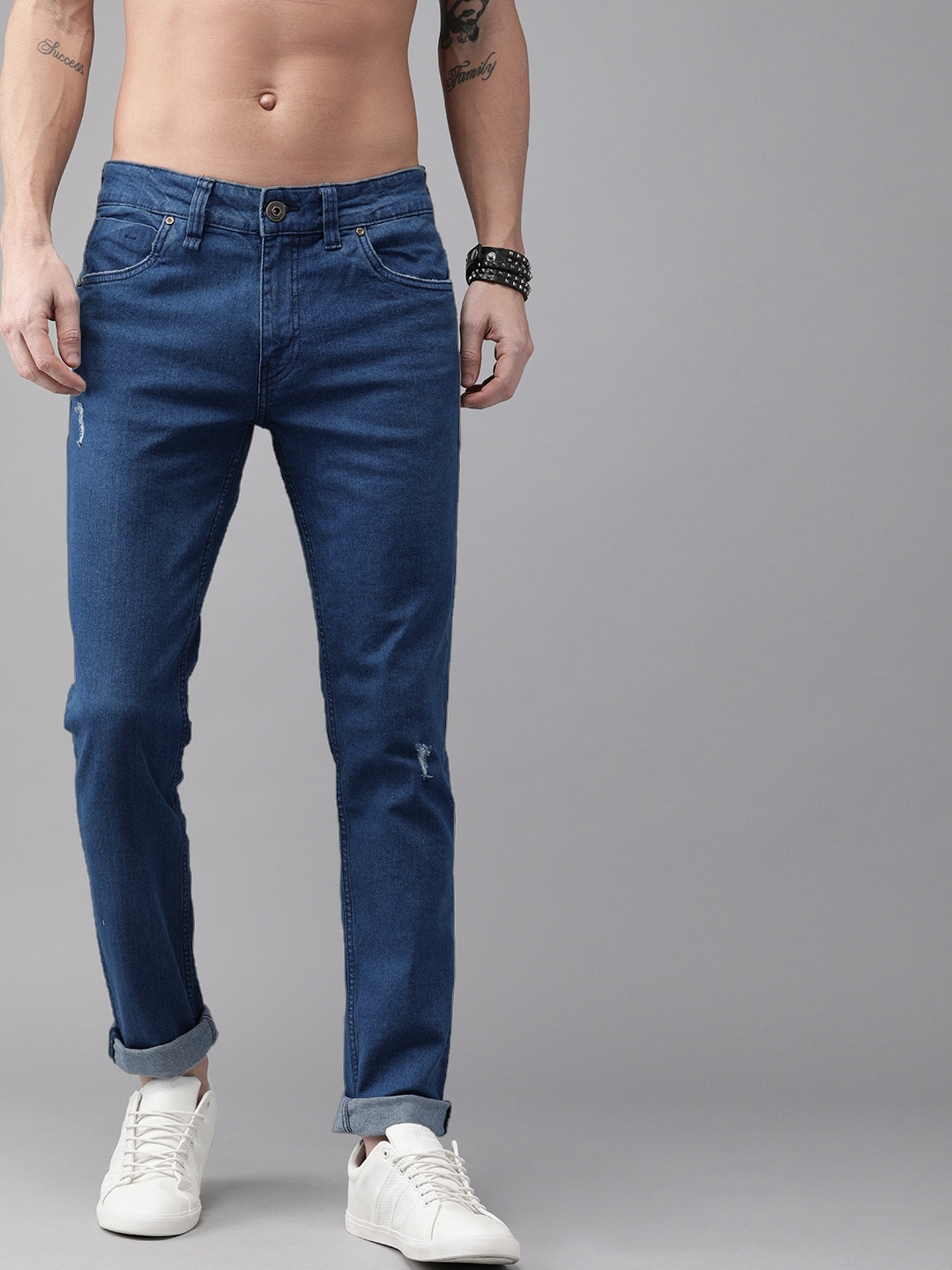 

Roadster Men Blue Skinny Fit Mid-Rise Low Distress Stretchable Jeans