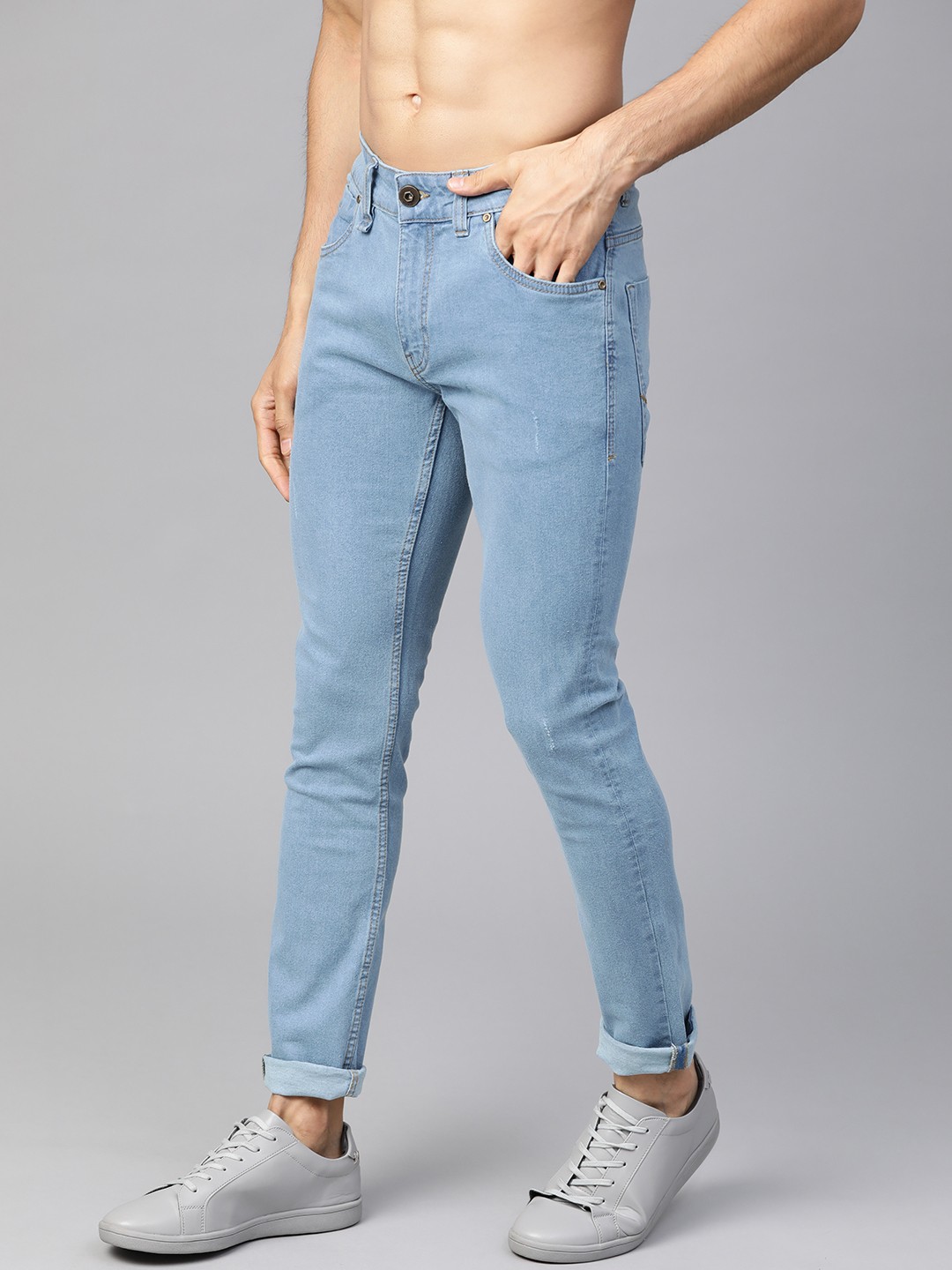 

Roadster Men Blue Skinny Fit Mid-Rise Low Distressed Stretchable Jeans