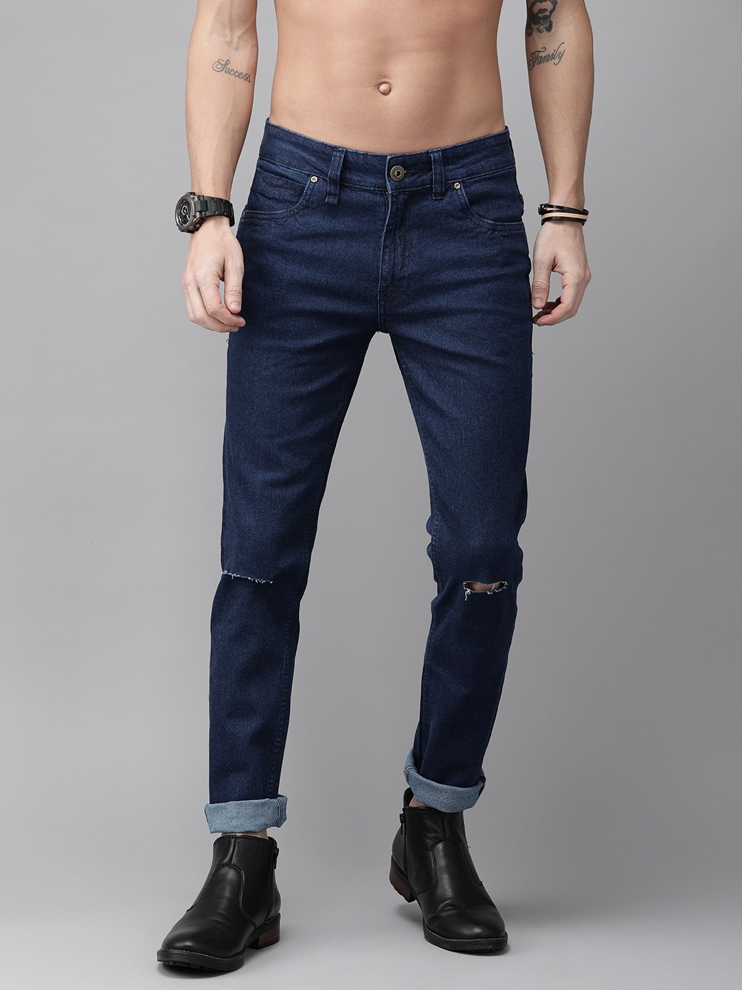 

Roadster Men Blue Skinny Fit Mid-Rise Slash Knee Stretchable Jeans