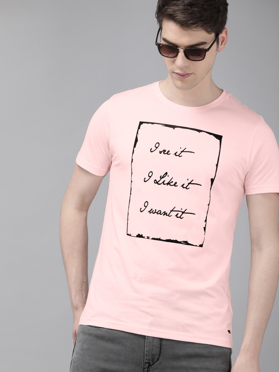 

THE BEAR HOUSE Men Pink Printed Round Neck Slim Fit T-shirt