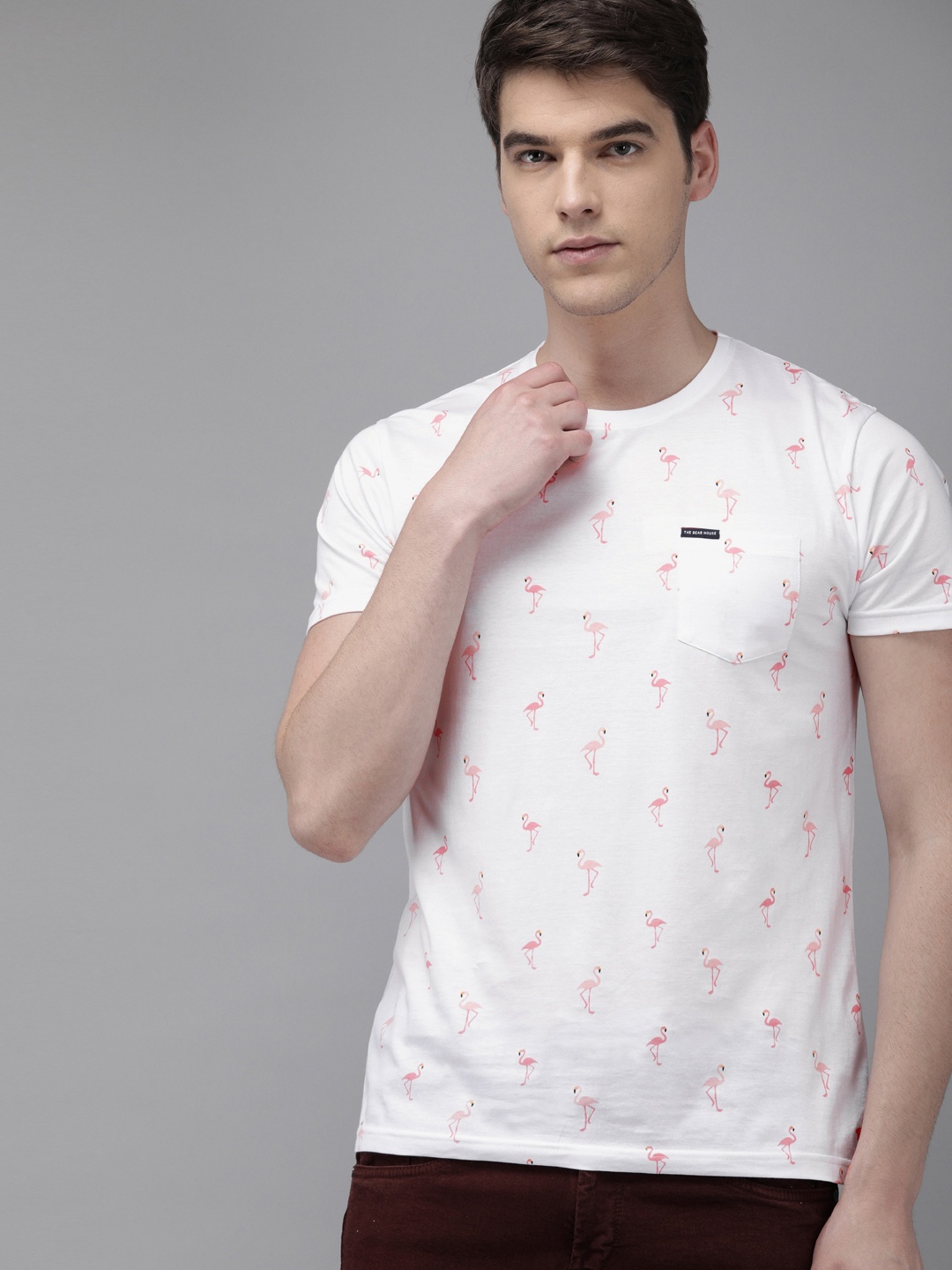 

THE BEAR HOUSE Men White Printed Round Neck Slim Fit T-shirt