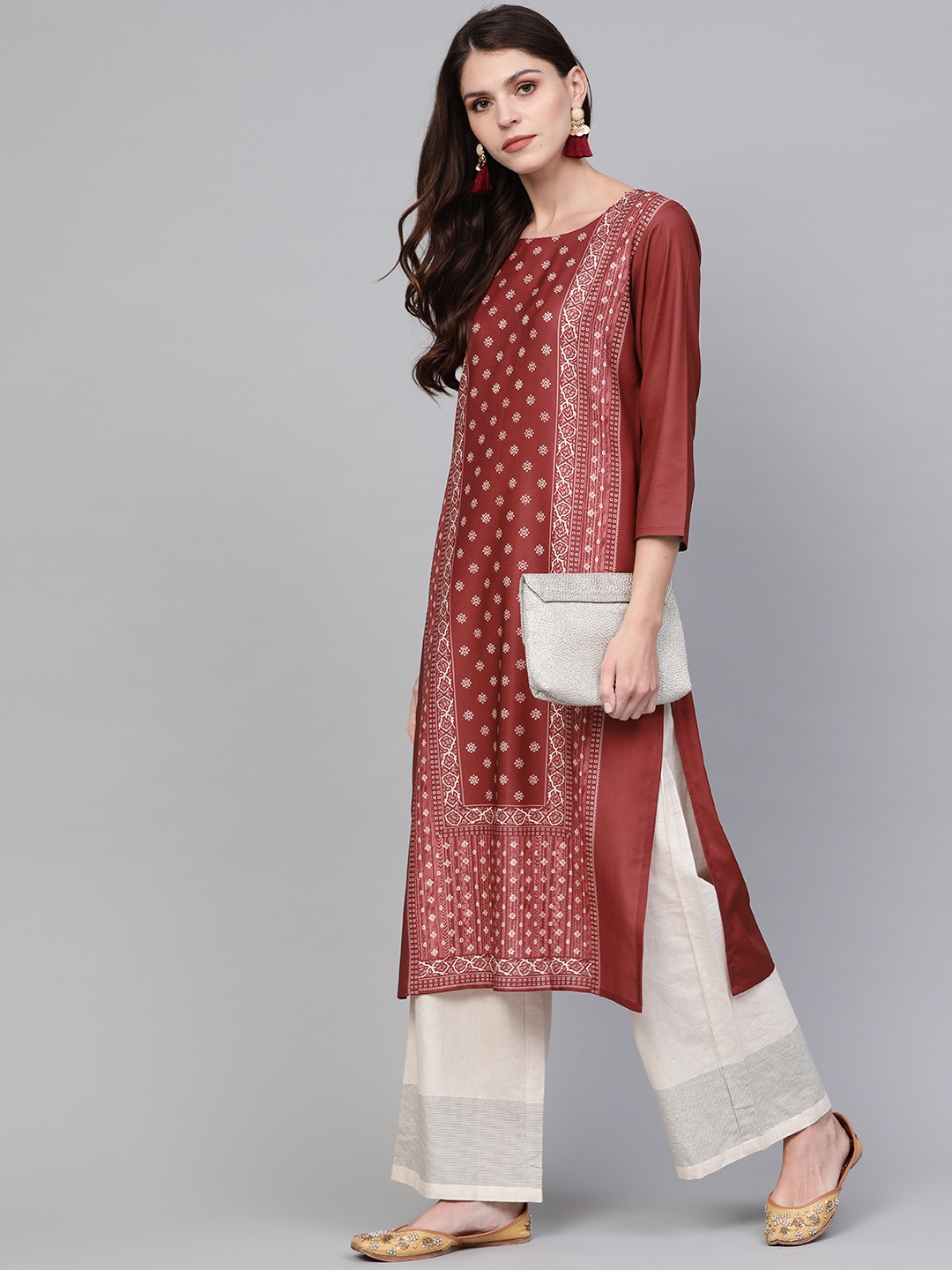 

AHIKA Women Maroon & Beige Printed Straight Kurta