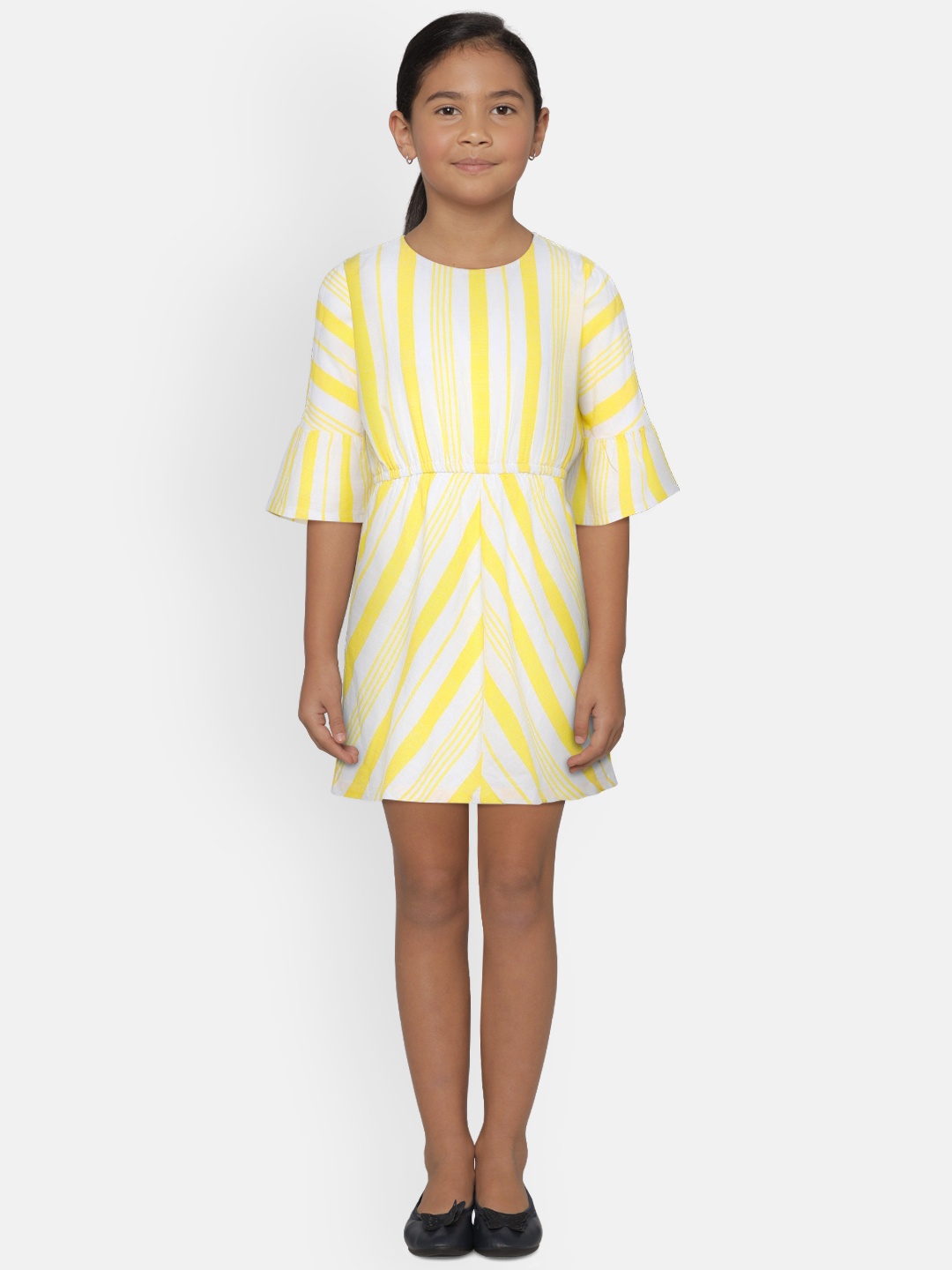 

Pepe Jeans Girls Yellow & White Striped Fit and Flare Dress