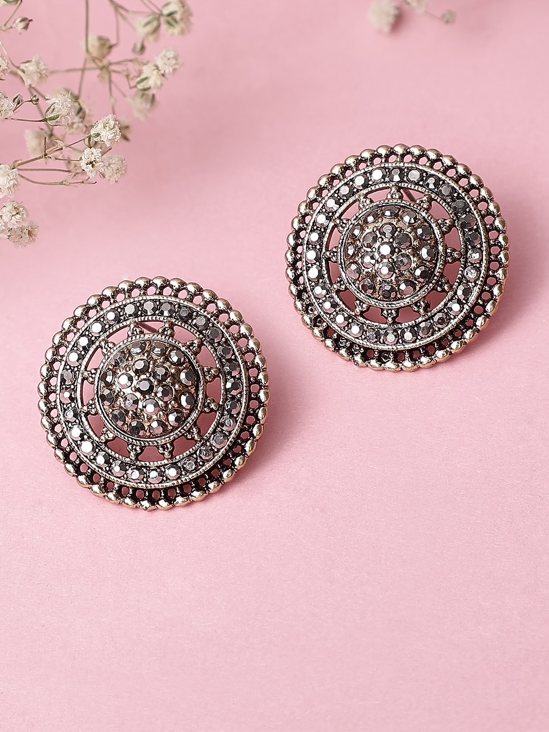 

Rubans Gold-Toned & Black Circular Drop Earrings