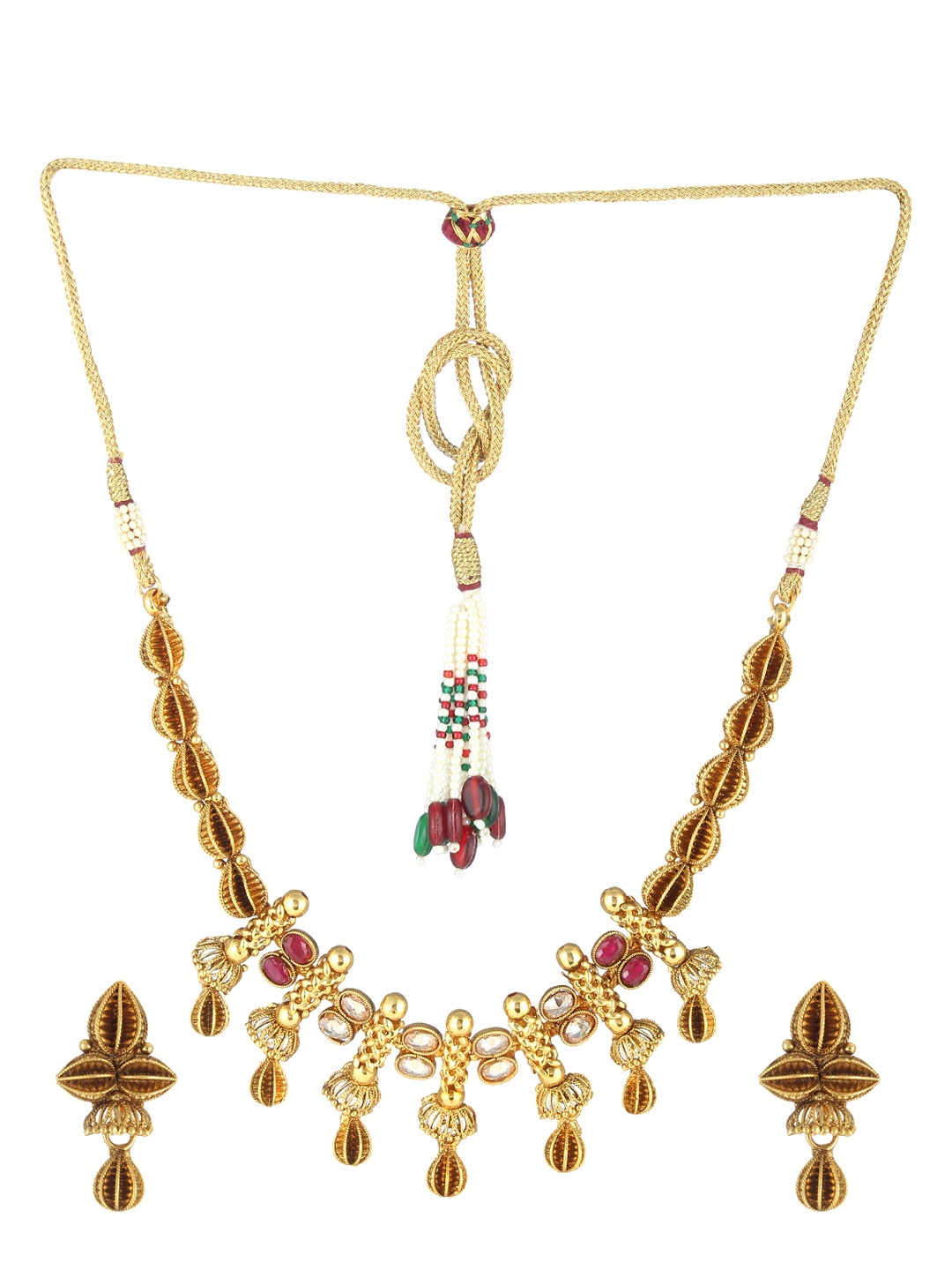 

Adwitiya Collection Gold-Plated Antique Studded Jewellery Set