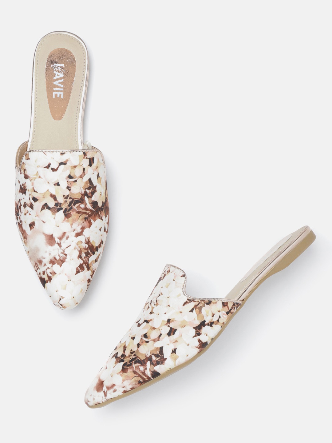 

Lavie Women Cream-Coloured & Brown Printed Mules