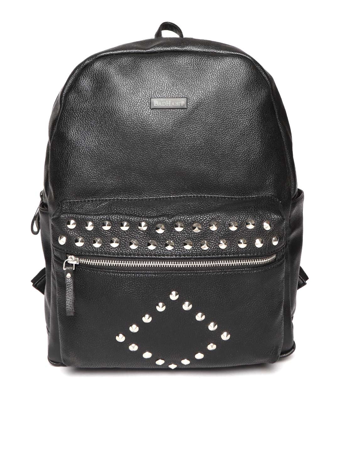 

BAD HABIT Unisex Black Solid Laptop Backpack with Studded Detail