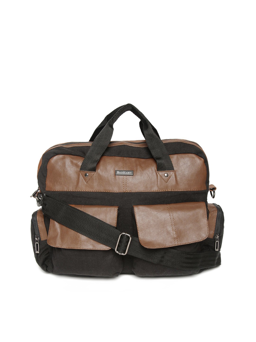 

BAD HABIT Unisex Black & Brown Colourblocked Messenger Bag