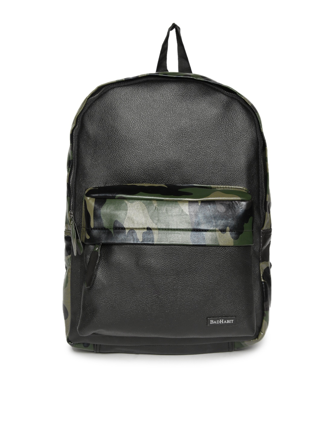 

BAD HABIT Unisex Black & Olive Green Camouflage Print Laptop Backpack