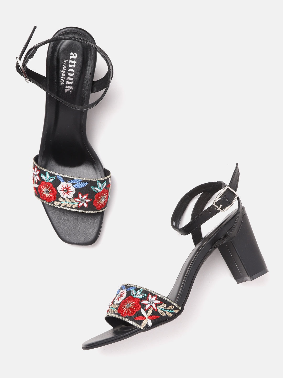 

Anouk Women Black & Red Embroidered Heels