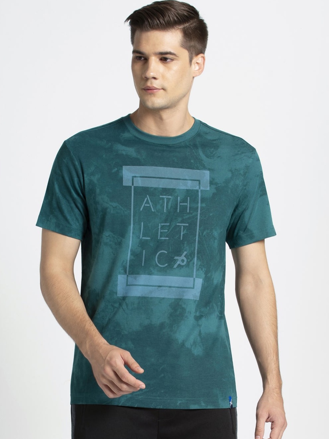 

Jockey Men Teal Green Printed Round Neck T-shirt