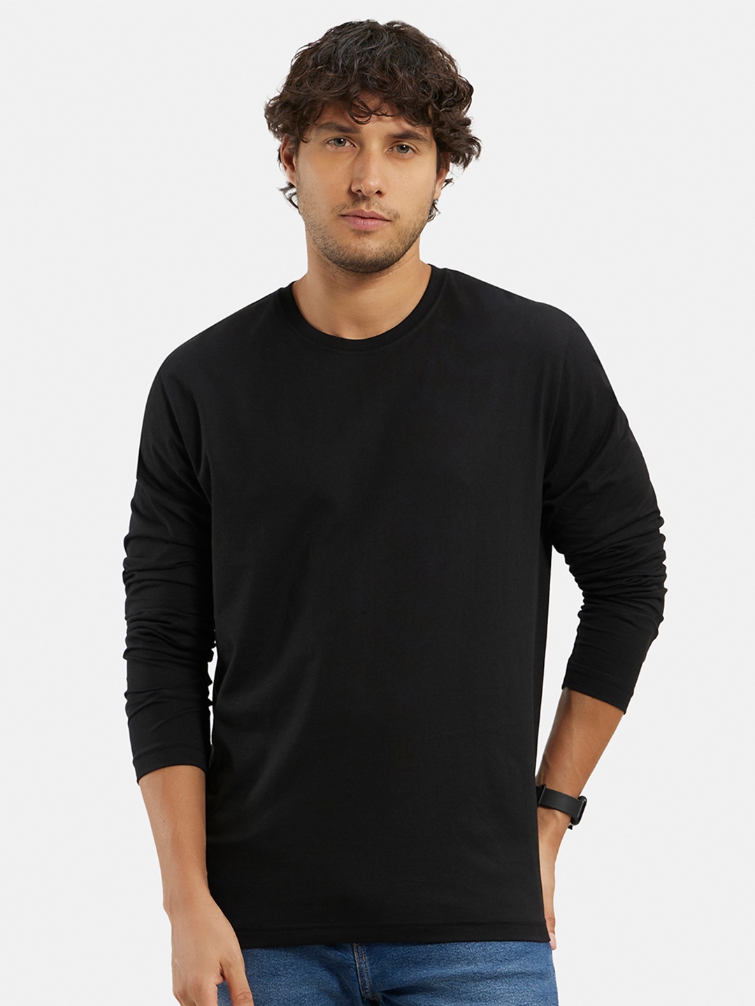 

Jockey Super Combed Cotton Rich Solid Round Neck Full Sleeve Tshirt-AM95, Black