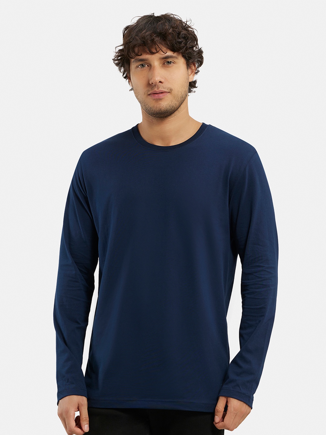 

Jockey Super Combed Cotton Rich Solid Round Neck Full Sleeve Tshirt-AM95, Navy blue