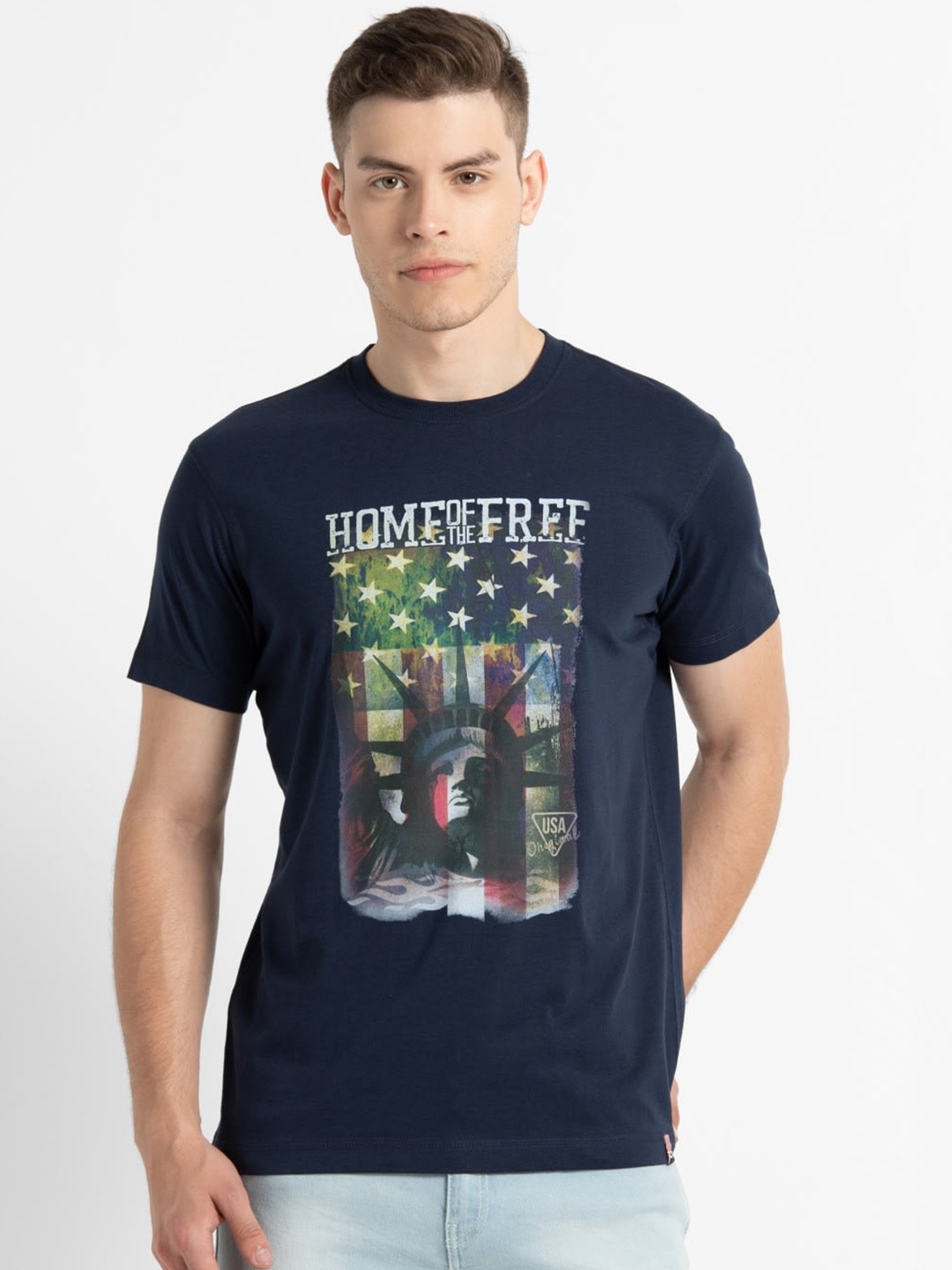 

Jockey Men Navy Blue Printed Round Neck T-shirt