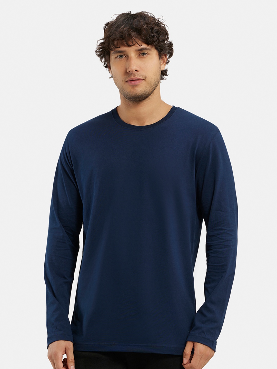 

Jockey Super Combed Cotton Rich Solid Round Neck Full Sleeve T-shirt-AM95, Blue