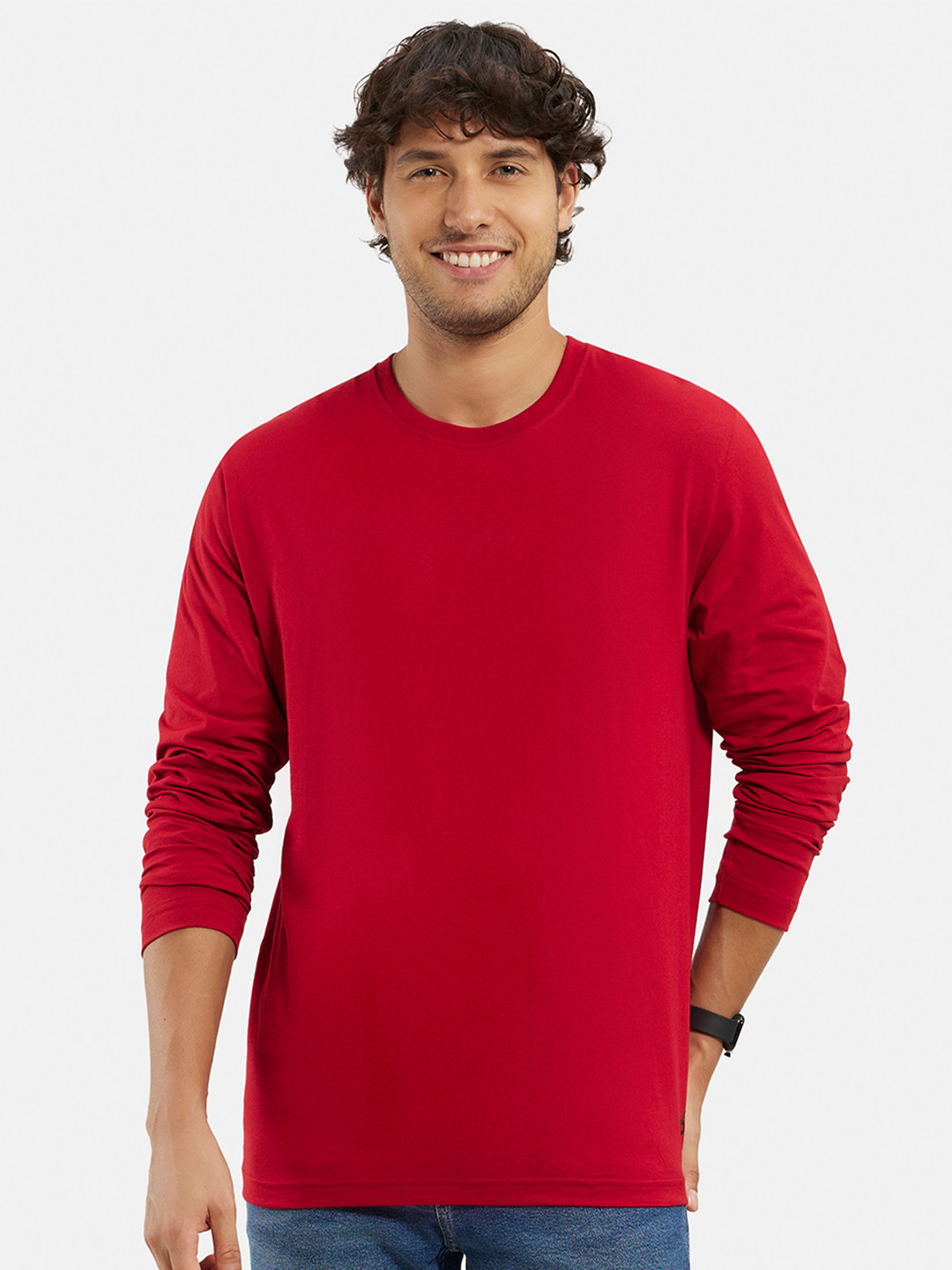 

Jockey Super Combed Cotton Rich Solid Round Neck Full Sleeve T-shirt-AM95, Red