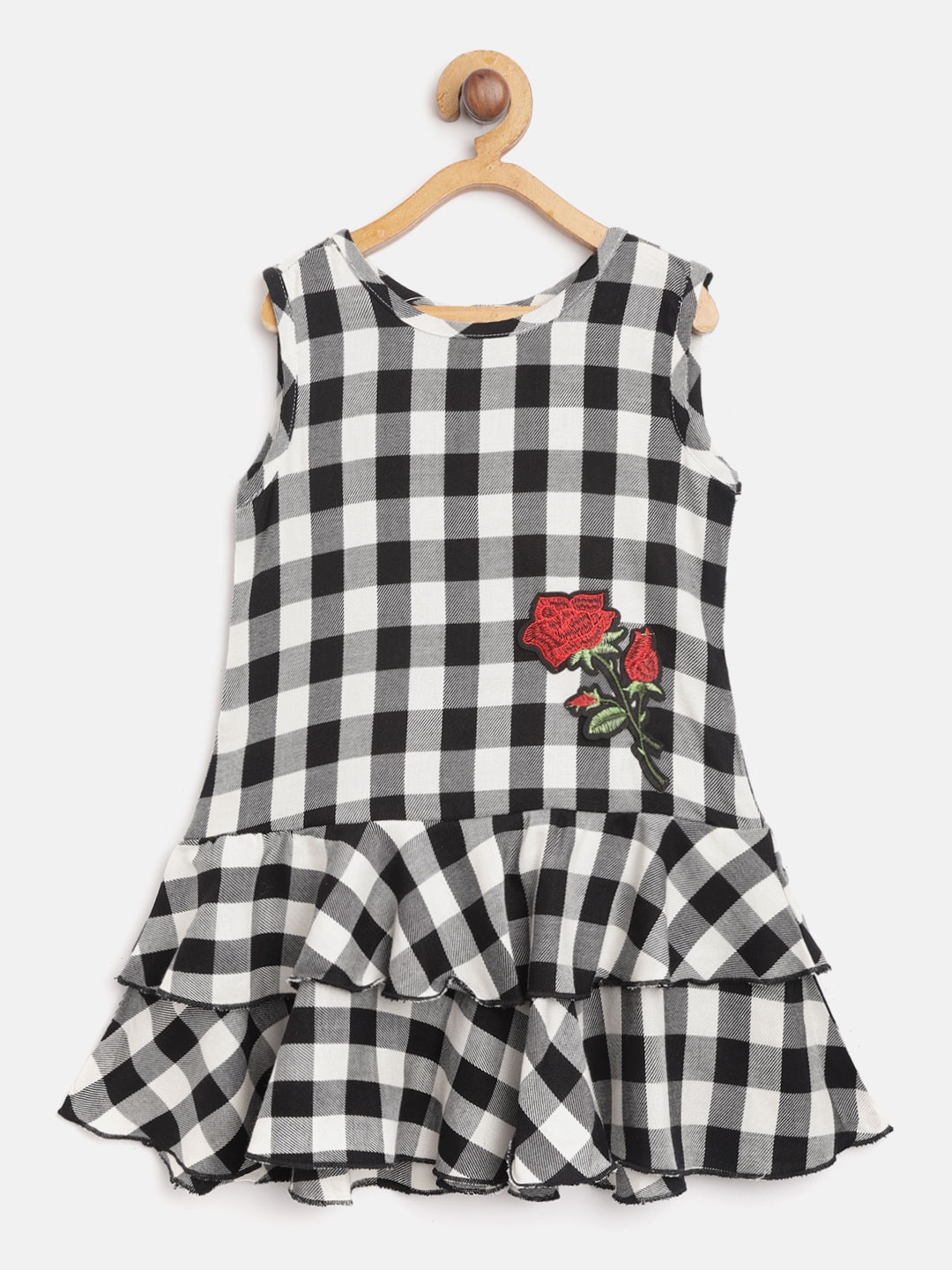 

pspeaches Girls Black & White Checked Layered Drop-Waist Dress