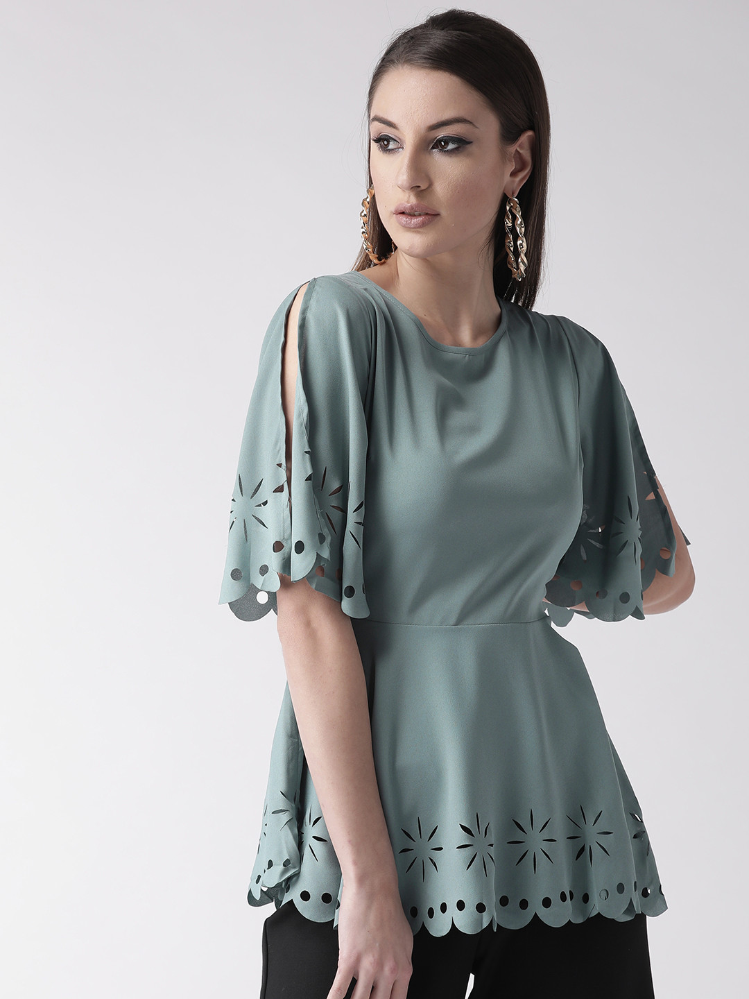 

plusS Women Blue Solid A-Line Top
