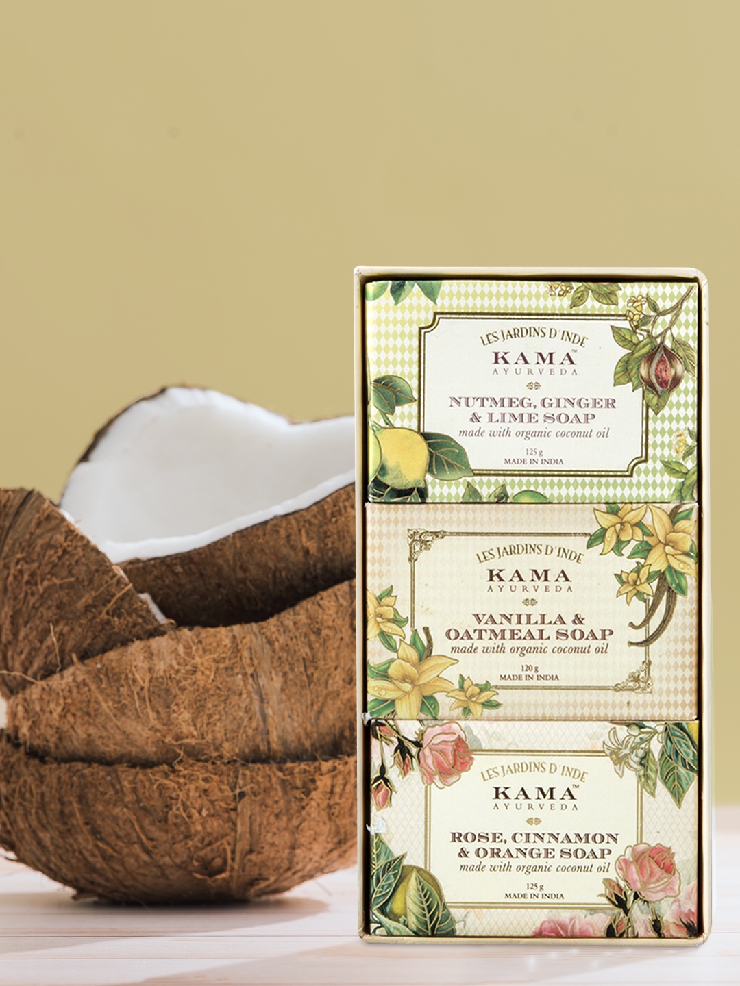 

KAMA AYURVEDA Unisex Set of 3 Natural Soap Sustainable Gift Box, Beige