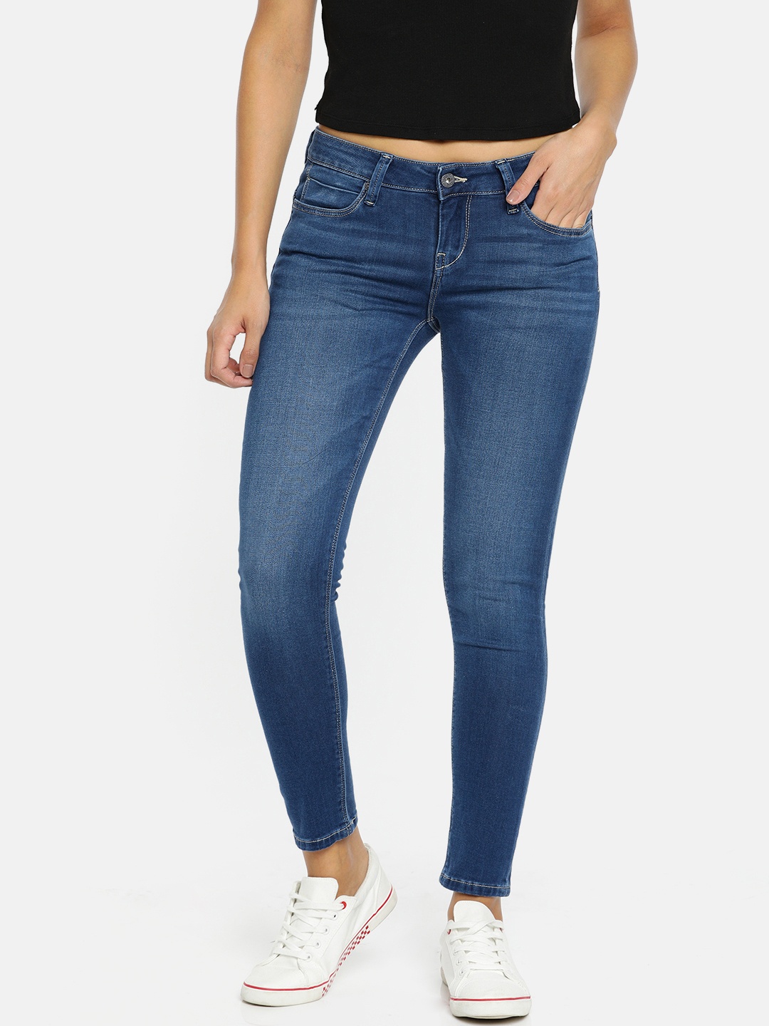 

Pepe Jeans Women Blue Porschia Slim Fit Mid-Rise Clean Look Stretchable Jeans