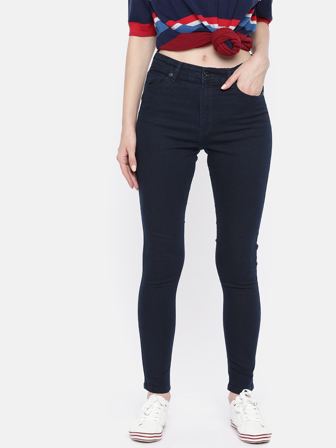 

Pepe Jeans Women Blue Dion Skinny Fit High-Rise Clean Look Stretchable Cropped Jeans