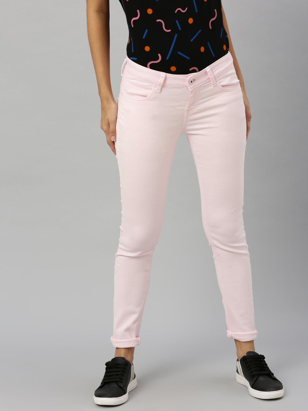 

Pepe Jeans Women Pink Super Skinny Fit Mid-Rise Clean Look Stretchable Colored Jeans