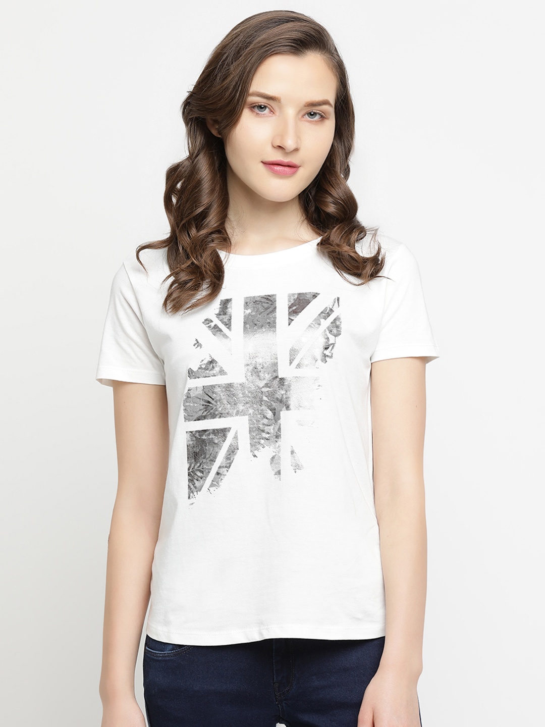 

Pepe Jeans Women White Printed Round Neck T-shirt