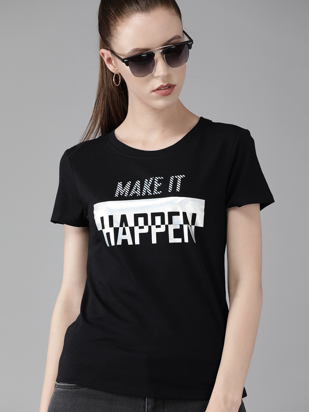 

Pepe Jeans Women Black Printed Round Neck T-shirt