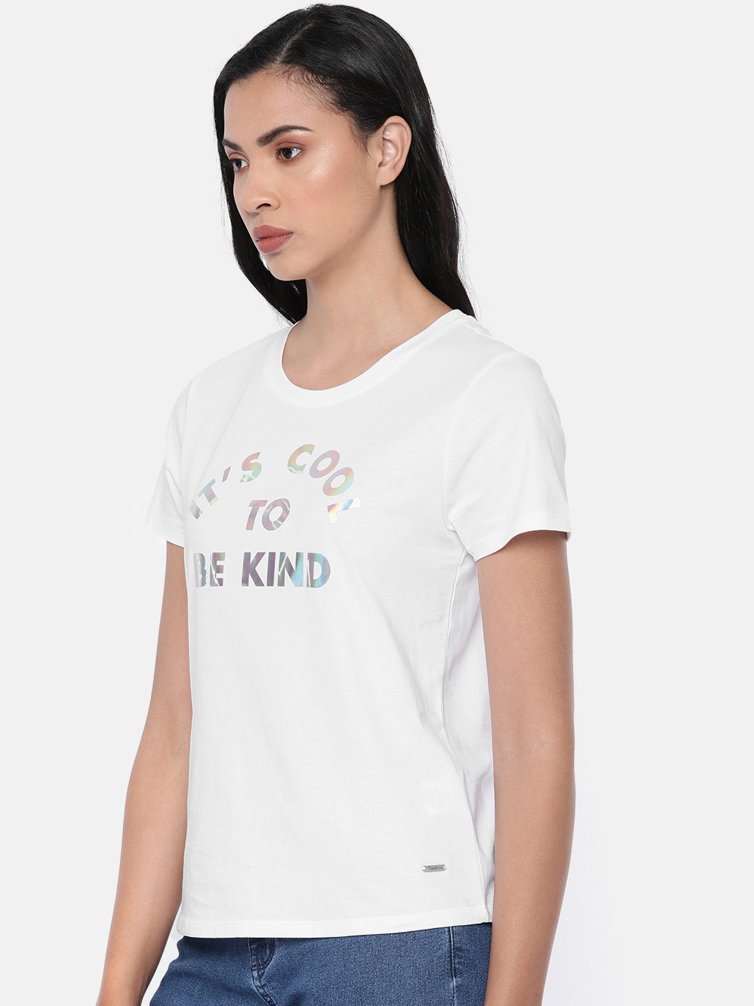 

Pepe Jeans Women White Paloma Printed Round Neck Pure Cotton T-shirt