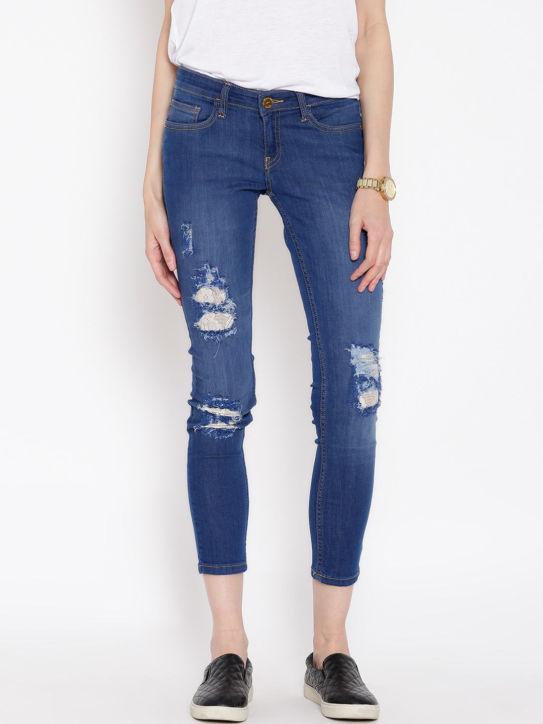 

Tokyo Talkies Blue Cropped Distressed Slim Jeans