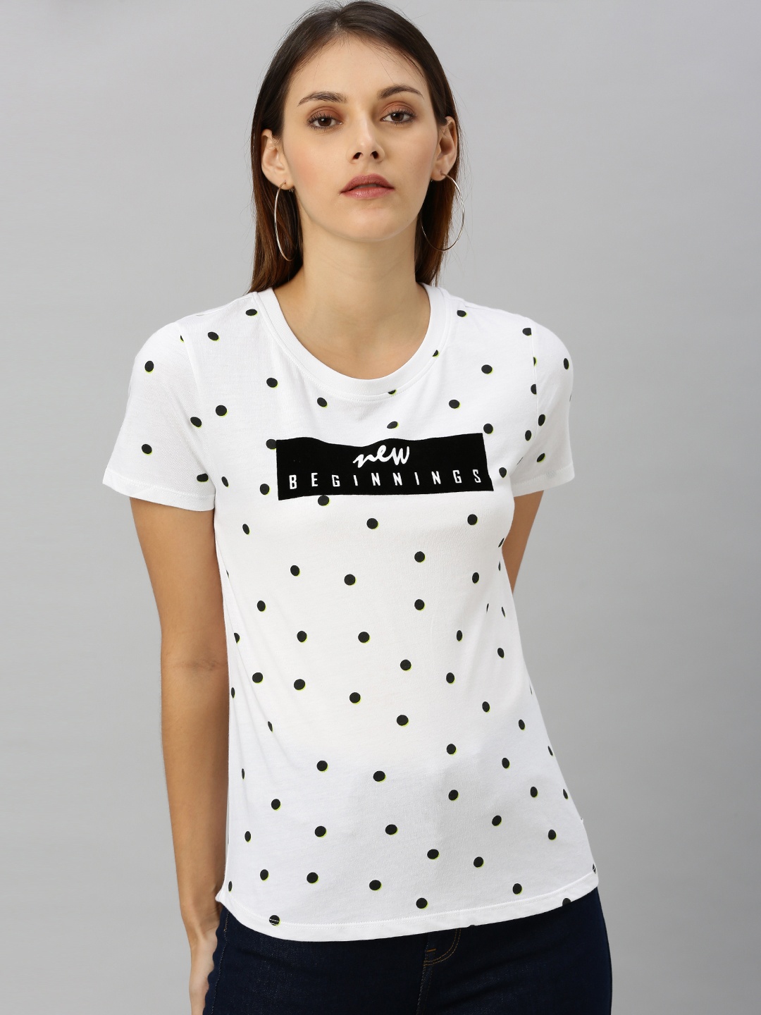 

Pepe Jeans Women White and Black Printed Round Neck T-shirt