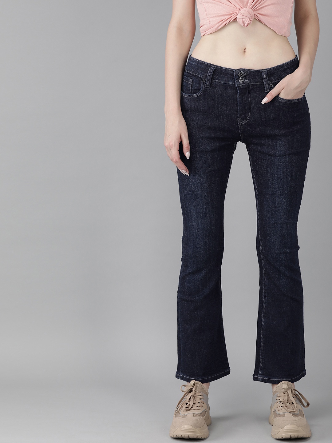 

Pepe Jeans Women Blue Aviva Slim Fit High-Rise Clean Look Stretchable Bootcut Jeans