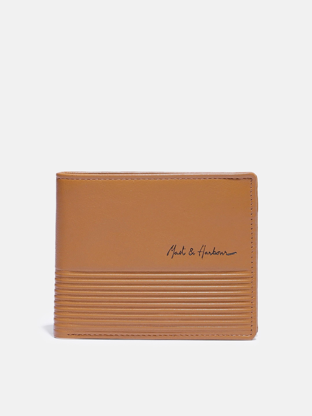 

Mast & Harbour Men Tan Brown Solid Leather Two Fold Wallet