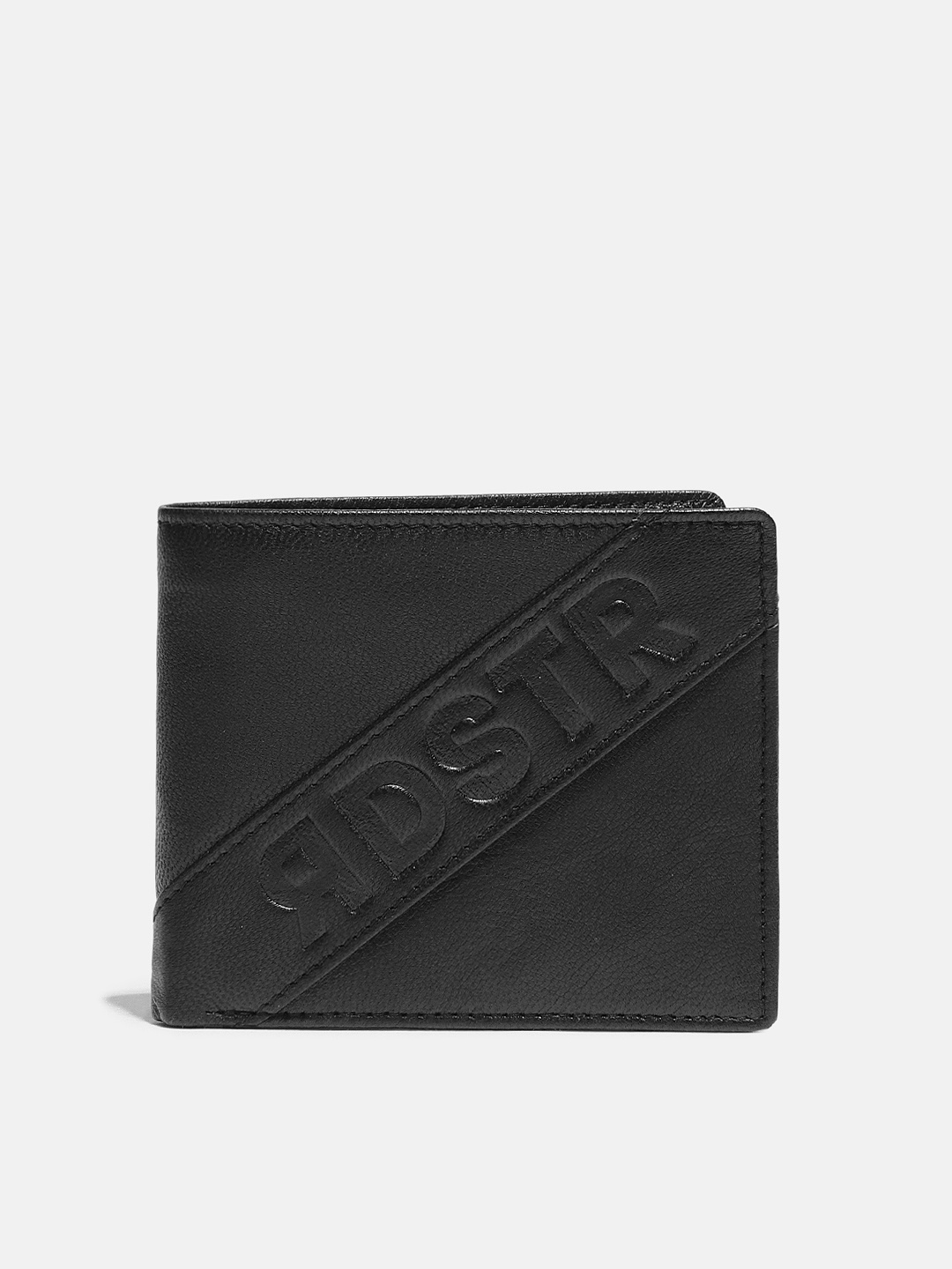 

Roadster Men Black Solid Leather Two Fold Wallet