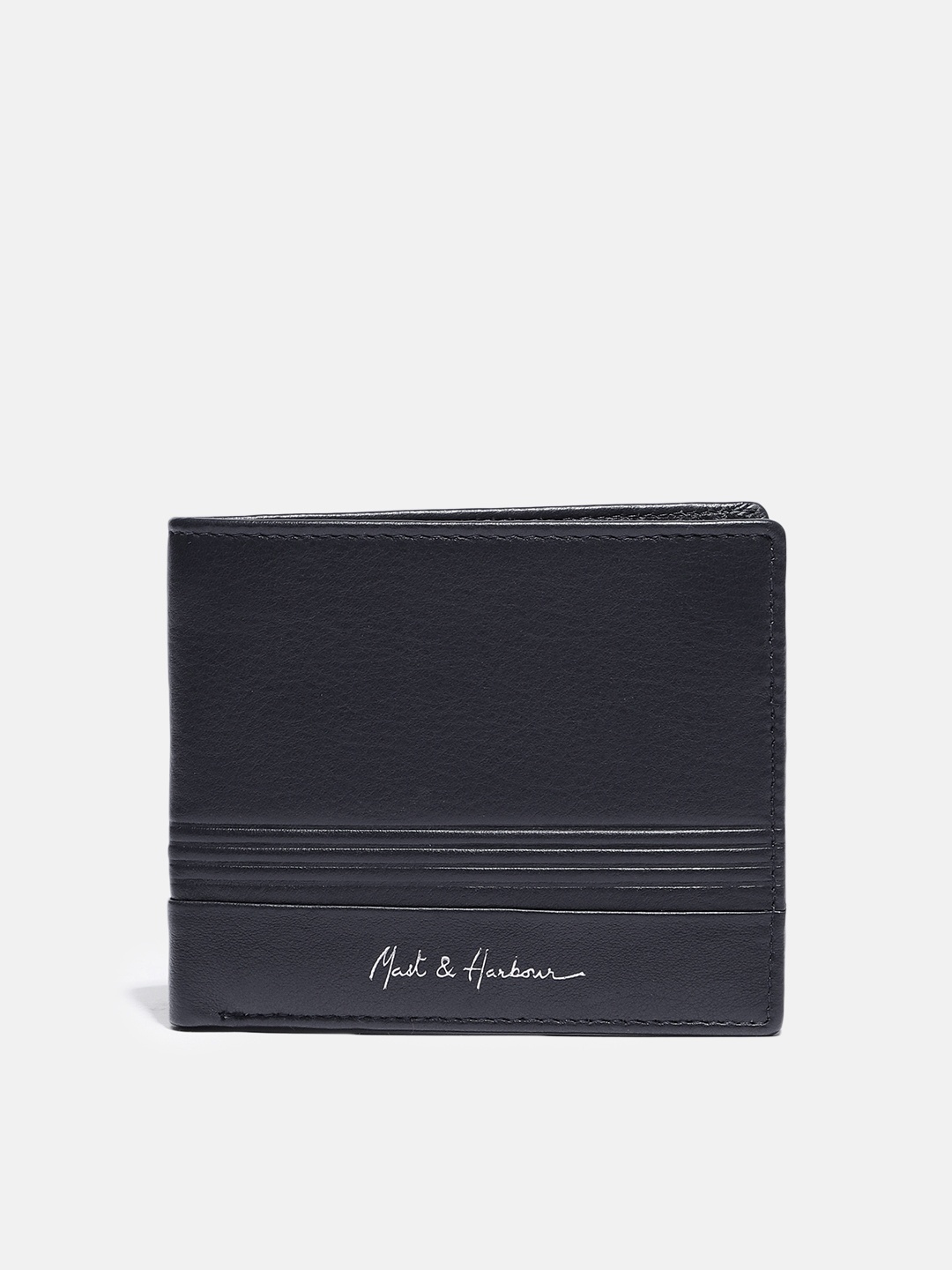 

Mast & Harbour Men Navy Blue Solid Leather Two Fold Wallet