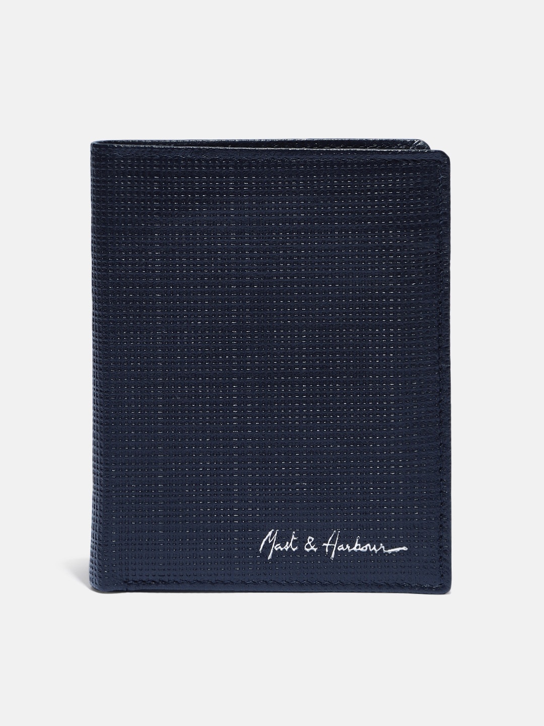 

Mast & Harbour Men Navy Blue Textured Leather Two Fold Wallet