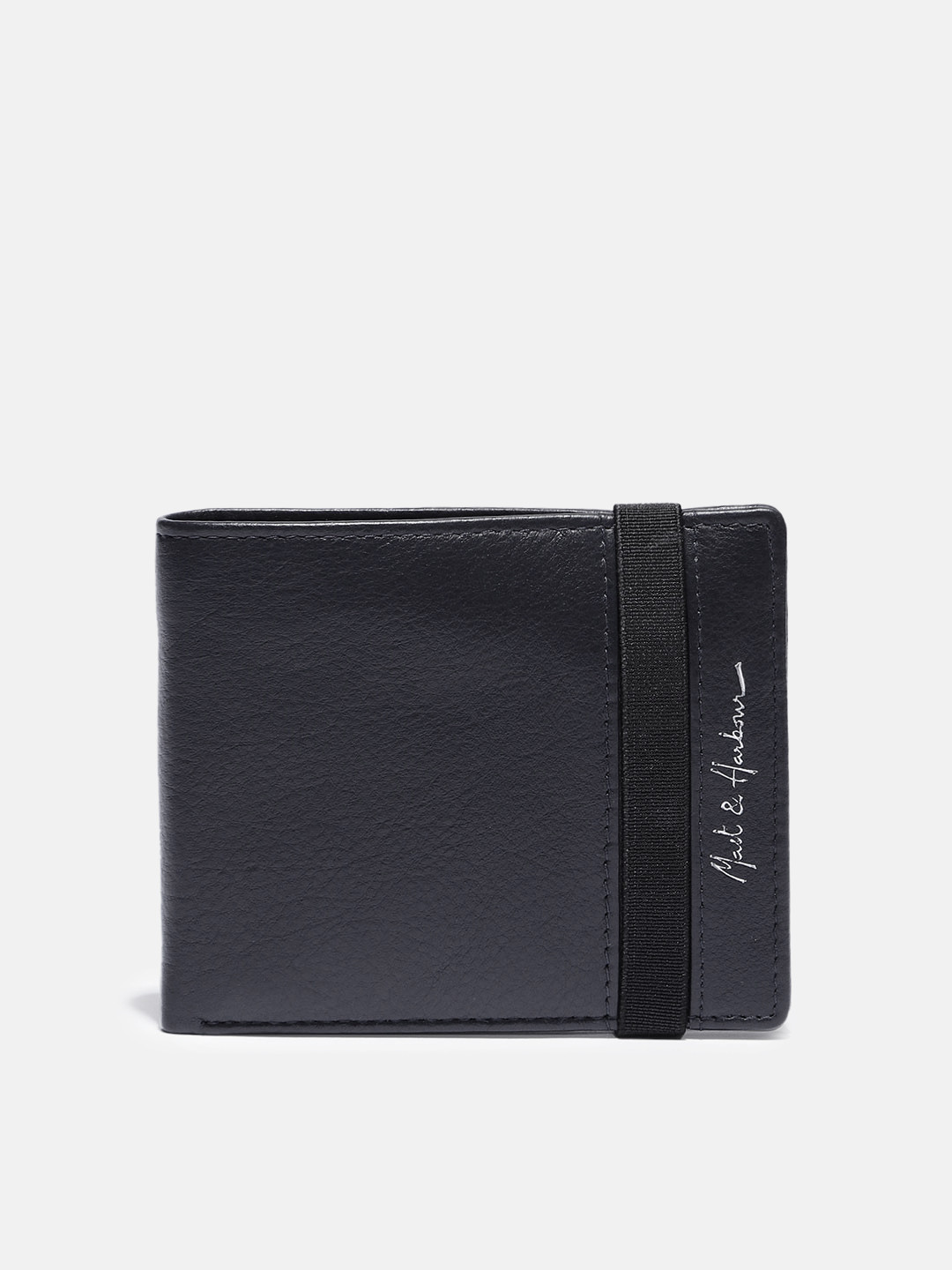 

Mast & Harbour Men Navy Blue Solid Leather Two Fold Wallet