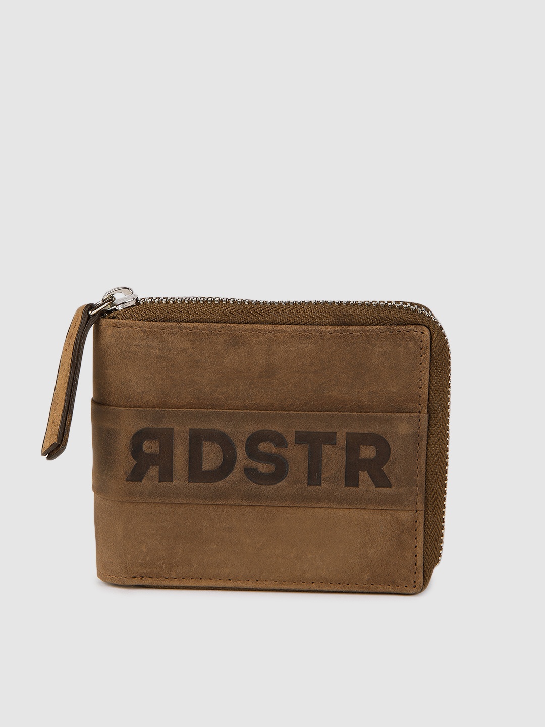 

Roadster Men Brown Textured Leather Zip Around Wallet