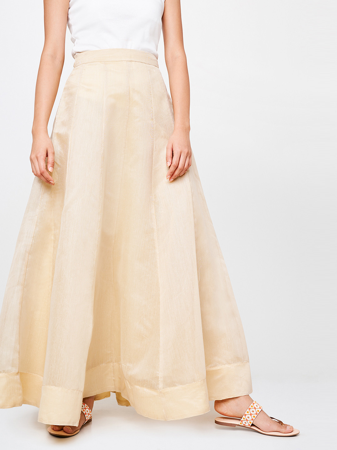 

Global Desi Women Beige Solid Flared Maxi Skirt