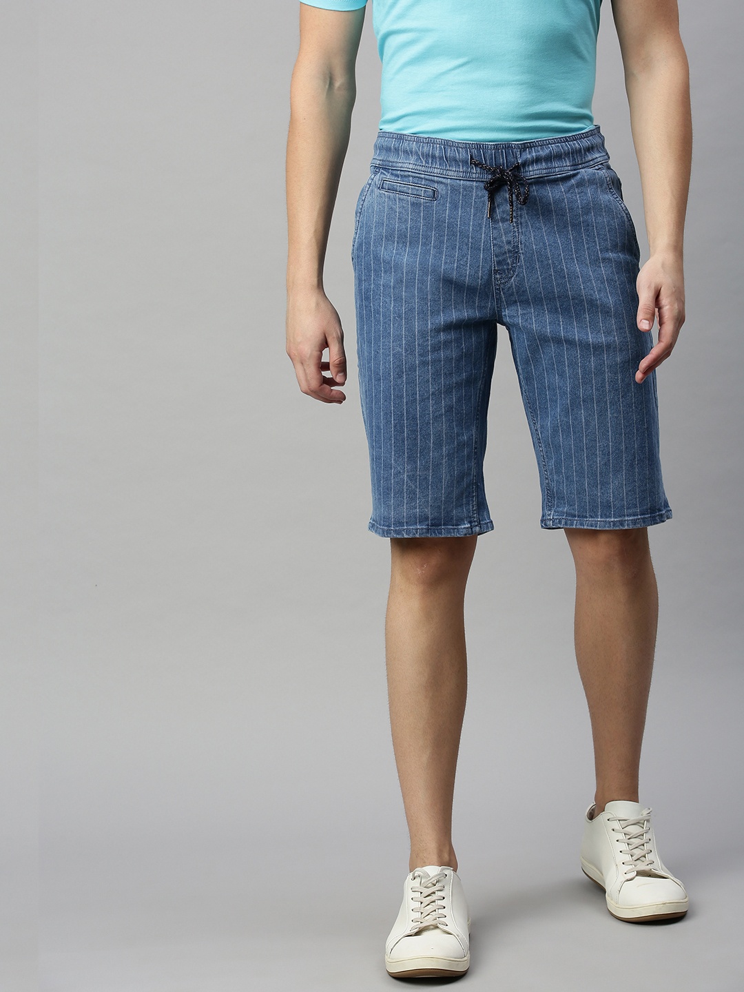 

Mast & Harbour Men Blue Striped Regular Fit Denim Shorts