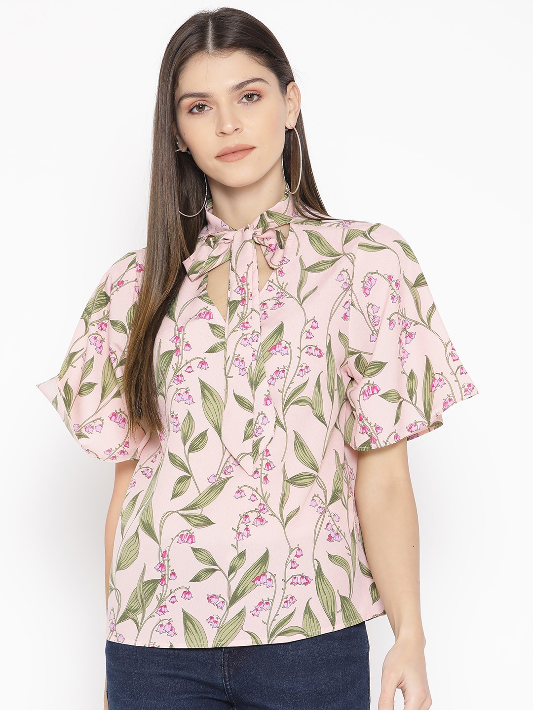 

AND Women Pink & Green Floral Print Top