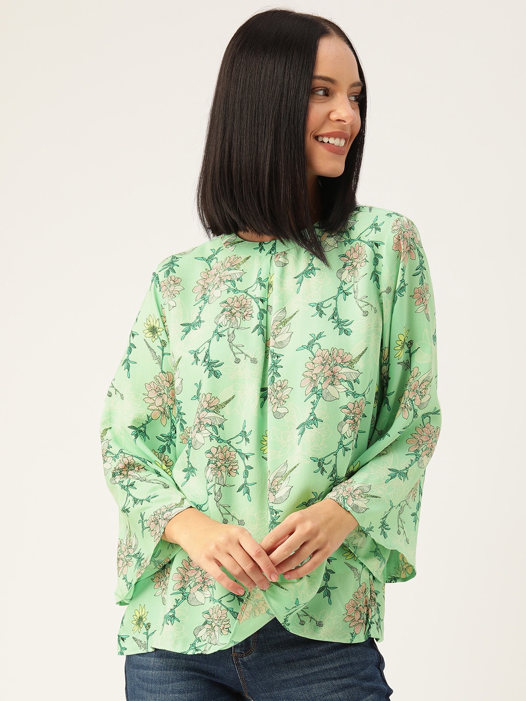 

AND Women Green & Pink Printed Top