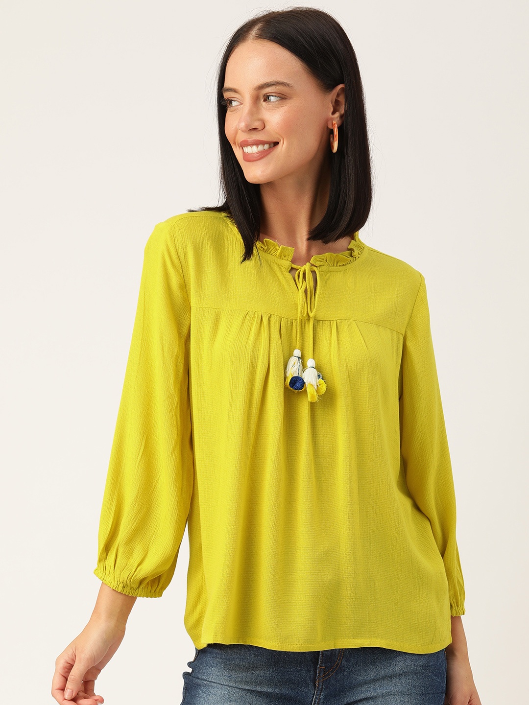 

AND Women Lime Green Solid Top