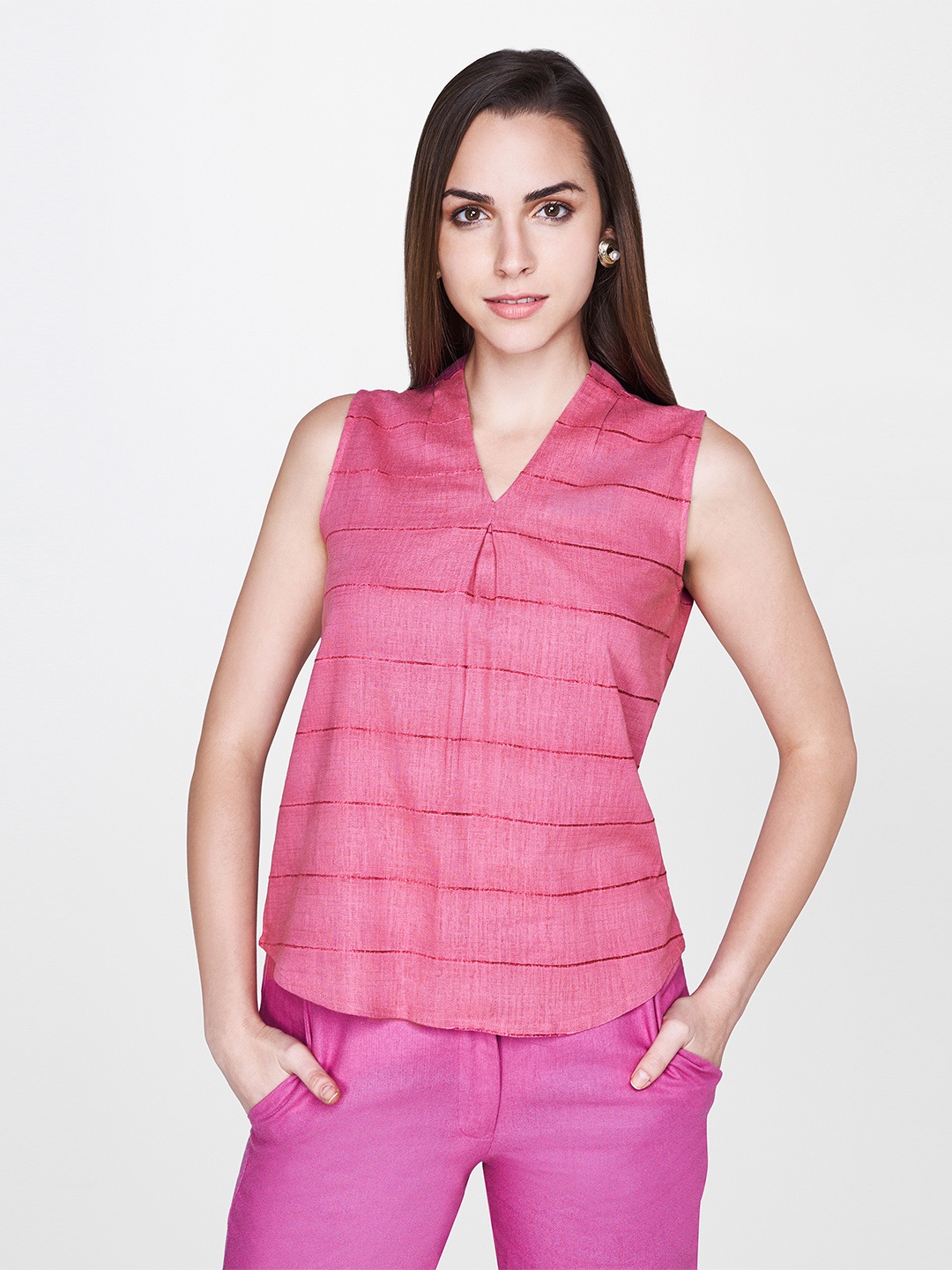 

AND Women Pink Striped Top