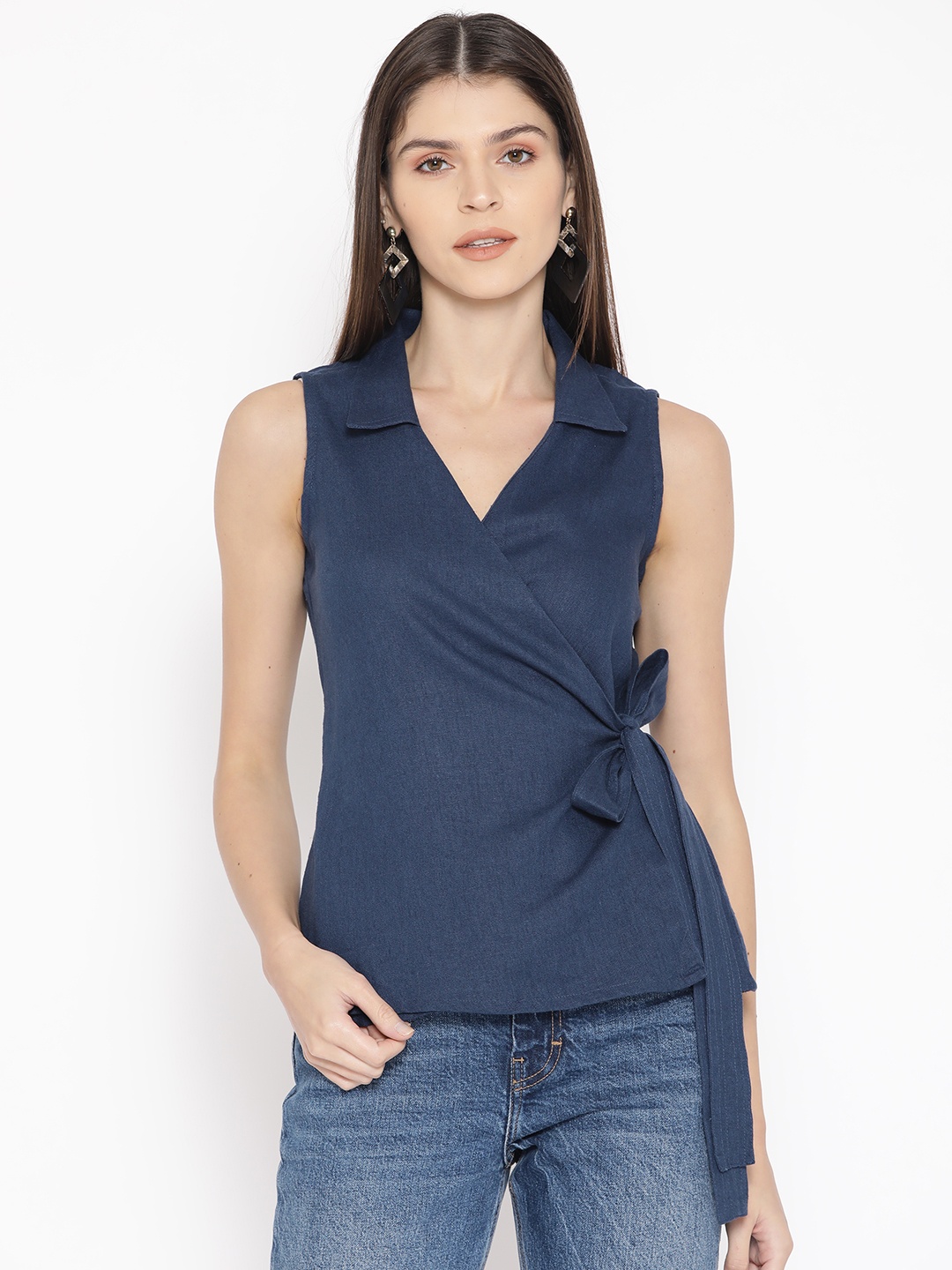 

AND Navy Blue Sleeveless Wrap Top