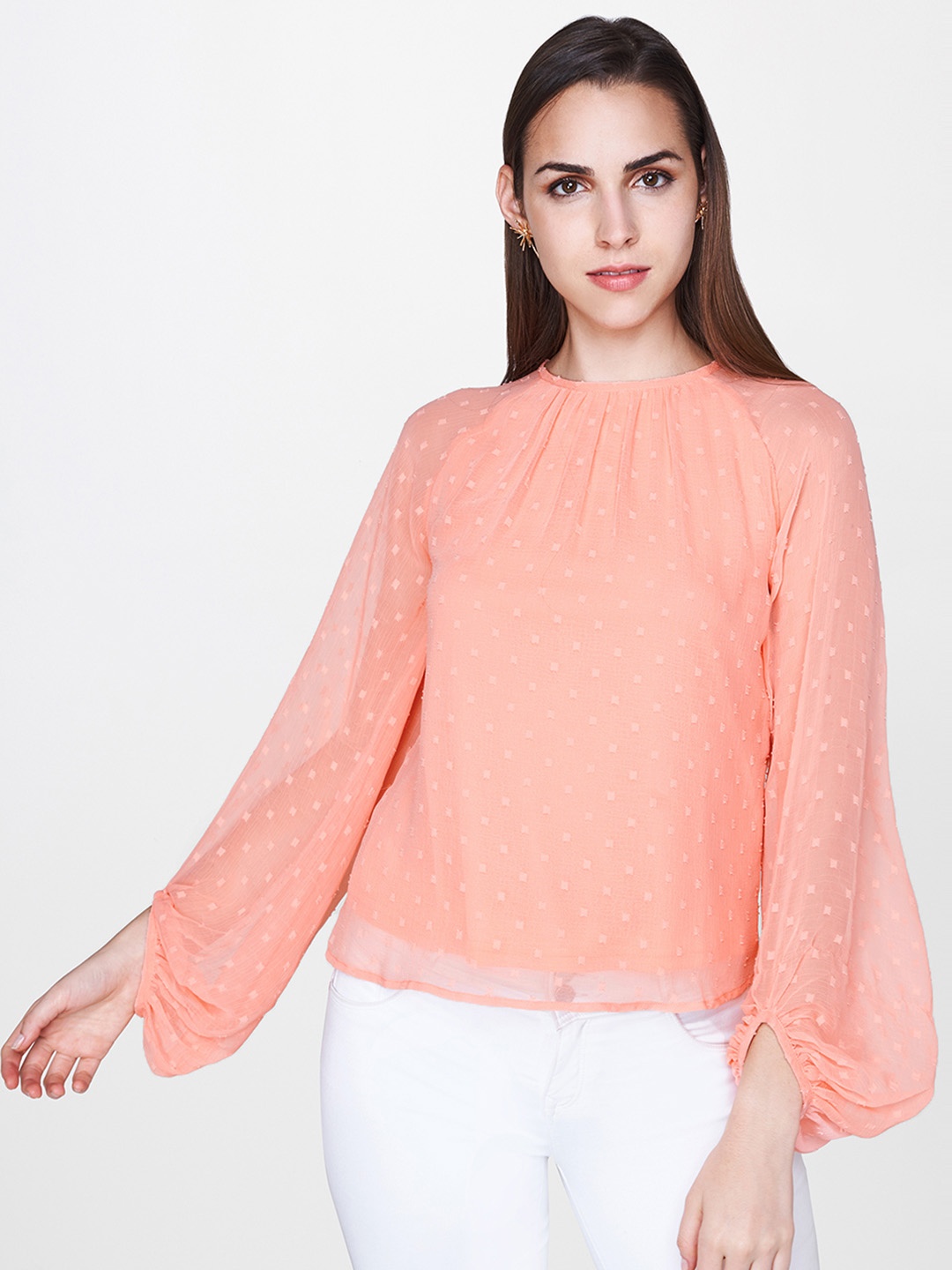 

AND Women Peach-Coloured Self Design Top