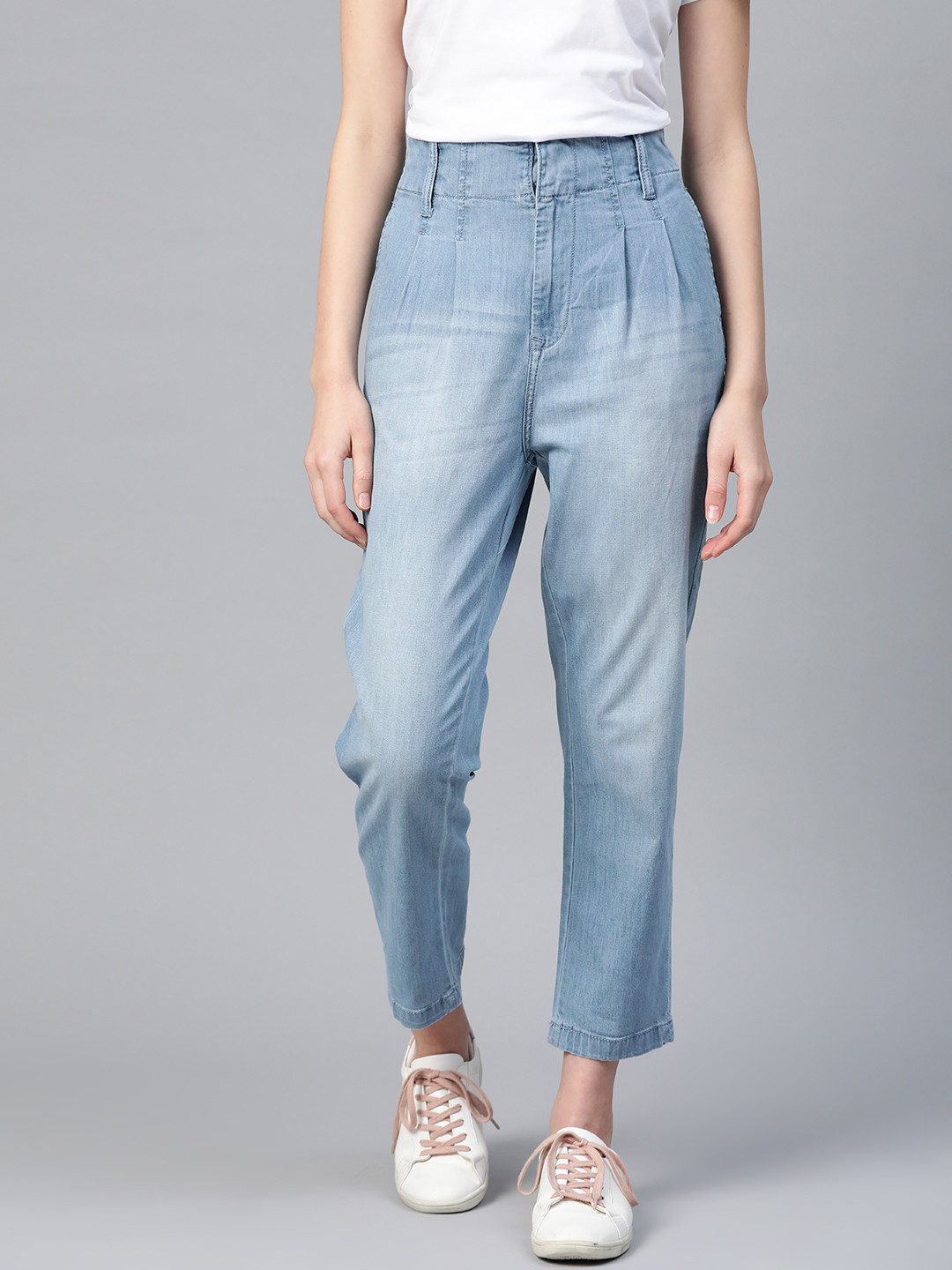 

Mast & Harbour Women Blue Regular Fit High-Rise Clean Look Stretchable Cropped Jeans