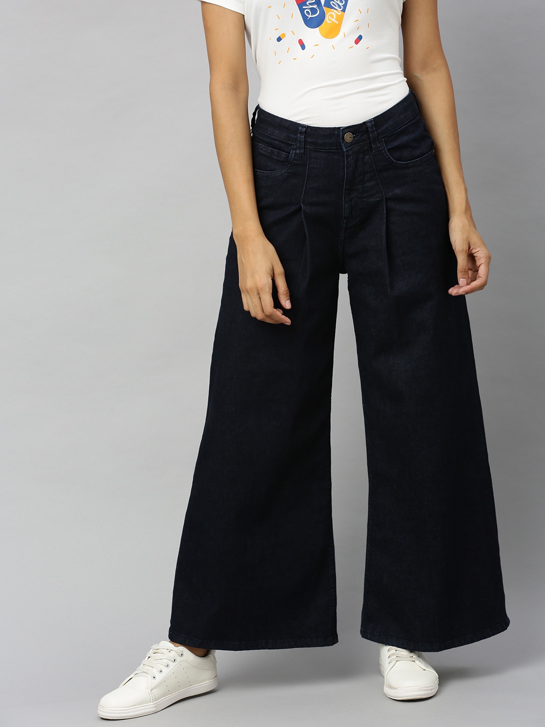 

Mast & Harbour Women Blue Wide Leg Pleated High-Rise Clean Look Stretchable Jeans